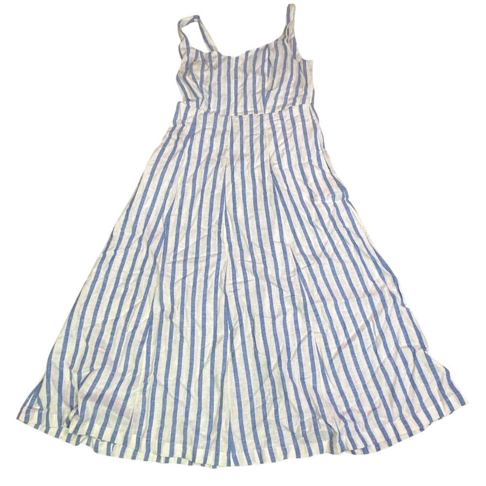 Old Navy Blue White Striped Linen Blend Smocked Midi Dress Small NEW